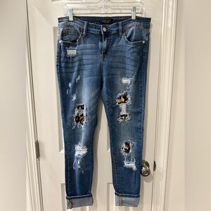 Judy Blue Ripped Blue Jeans with Leopard Details
